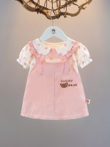 Princess Style Short Sleeve Cotton Dress for Baby Girls Infant Kids Clothing Spring Autumn A-Line Skirt Korean Style Dress