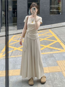cenzcci | Bộ Đầm Dài Áo Thun Phong Cách Pháp OOTD Hàn Quốc