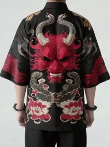 Áo Sơ Mi Kimono Samurai Nam Phong Cách Harajuku Nhật Bản Kiểu Truyền Thống Haori Cardigan Kimono Tay Ba Phần Chất Liệu Polyester