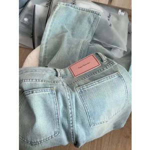 Quần Jeans Denim Xanh Nhạt Cạp Cao Quần Ống Rộng Thẳng Phong Cách Retro Thời Trang Cho Nữ Quần Jeans Denim Mùa Hè 2023
