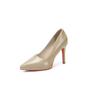 YiYe 2025 New White Nude High Heels Red Bottom Pointed Toe Slip-On Waterproof Platform Single Shoes Women Comfortable Fashion