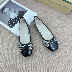 Womens Flat Bottom Slip-On Shoes Soft Sole Butterfly Knot Loafers Fashionable Korean Style Low Heel Rubber Outsole