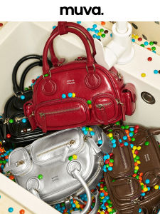 Muva Genuine Leather Bowling Bag Multi-Pocket Handbag Motorcycle Style Single Shoulder Cool Sweet New Arrival for Men And Women