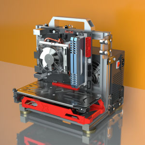 Mini Portable Compact Desktop White Hand Drawn Water Cooling ITX Case Open Structure Steel Aluminum Hybrid Material