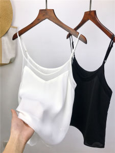 Anti-Static Chiffon Small Strap Vest Loose V-Neck Splice Mesh Base Shirt Women Summer New Style Single Wear Casual Top
