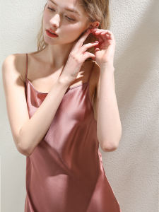 XEXZ | ชุดนอนผ้าไหมคอตตอนสีพื้น สายเดี่ยวเซ็กซี่ ชุดนอนลำลองฤดูร้อน ชุดอยู่บ้านผ้าไหมหม่อน ชุดชั้นในสำหรับใส่กลางแจ้ง