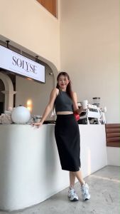 (EA)กระโปรงยาวผ้าฮานาโกะสีพื้น ยาว 28 นิ้ว