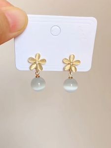 LL Fashionable Cats Eye Stone Design Flower Zircon Charm Earrings ES63698