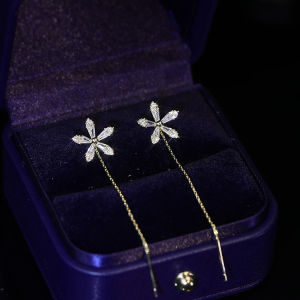 Bông tai nữ chuôi bạc 925 Eleanor Accessories khuyên tai đính đá dáng thả hình hoa phụ kiện trang sức 4552