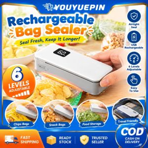 YOUYUEPIN Mini Bag Sealer Rechargeable 6 Speed Modes Handheld Heat Sealer With Cutter Digital Display Portable Food Snack Storage Sealing Machine
