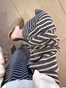 Casual Loose High Waist Striped Wide Leg Pants Womens Autumn New Design Sense Loose Drape Straight Leg Pants Japanese Style