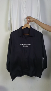 KEMEJA WANITA RAYON PUTIH HITAM LENGAN PANJANG