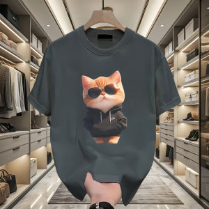 Áo Thun Tay Ngắn in Hình Mèo Hoạt Hình Phong Cách Mỹ Thời Trang Mùa Hè Mới Quần Áo Thường Ngày Bằng Cotton Nguyên Chất Tay Lửng