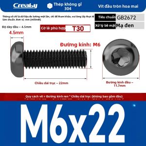 Creaby | Ốc Vít Đầu Tròn Thân Trong Lục Giác Inox 304 Màu Đen