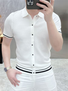 Áo Thun Nam Mùa Hè 2024 Dáng Ôm Cổ Polo Tay Ngắn Bằng Lụa Băng Thời Trang Thường Ngày Cho Thanh Thiếu Niên