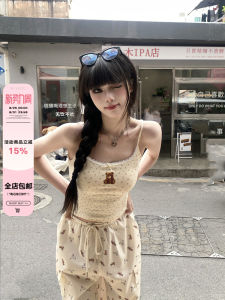 เสื้อกั๊กสายเดี่ยวผ้าลูกไม้พิมพ์ลายหมีรัดเอวสำหรับผู้หญิง เสื้อตัวบนกระชับสัดส่วนหวานและเผ็ดร้อน ฤดูใบไม้ผลิ 2024