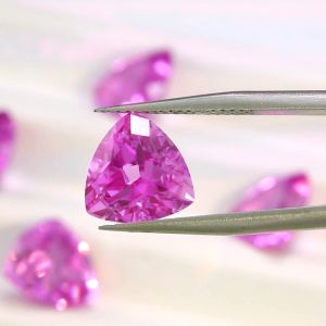 Lab Grown Sapphire Trillion Shape Pink Sapphire Natural Cut Loose Gemstones with Inclusions
