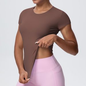 Áo Thun Tập Yoga Thoáng Khí Nhanh Khô Dành Cho Nữ Áo Thun Thể Thao Chạy Bộ Ngắn Tay Tập Luyện Hàng Đầu Màu Trơn Tập Thể Dục Hàng Đầu