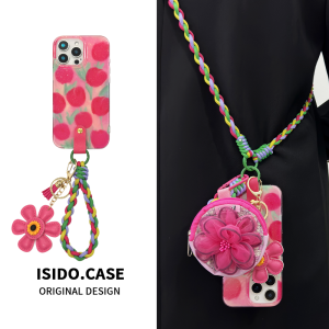 Creative Personalized  16Promax Phone Case with Crossbody Strap Protective Shell Silicone Fashionable Eco-Friendly