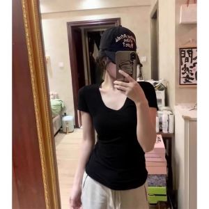 Áo Thun Nữ Tay Ngắn Màu Vàng Ôm Vừa Vặn Mùa Hè Phong Cách Mới Bó Eo Lưng Nhỏ Gọn Chất Liệu Cotton Pha Trộn