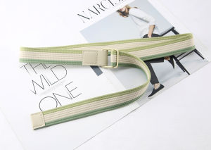 Korean Style Stripes Color Canvas Belt Student Minimalist Easiest for Match Jeans Strap Double Ring Buckle Men and Women Casual Belt Fashion