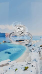 RoyStone - Cincin Wanita Moissanite Sertifikat GRA Original Lapis Emas - Luxury Square Ring