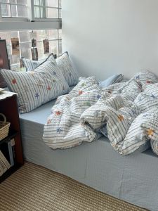 Simple Striped Cartoon Puff Cotton Bedding Set