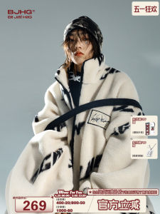 BJHG Retro Extra Thick Lamb Fur Jacket Mens Autumn Winter Fleece Lined Couples Cotton Coat Womens Regular Length Zipper Closure