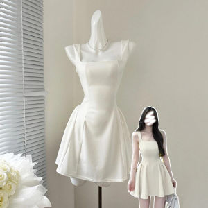 SUHUIQIAN | Pinched Waist White A-line Summer Dress