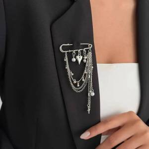 Ingemark | Ingemark Elegant Trendy Heart Brooches Women Charm Imitation Pearl Metal Tassel Pendant Chain Pin Clothes New Jewelry Accessory
