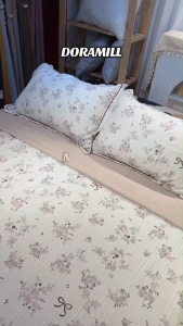 DORAMILL Cloud Cotton Quilt Cover Set Fitted Bedsheet Grade A Fabric 4in1 Queen King Cadar Murah BQC