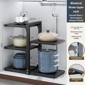 Kitchen Shelf For Home Multi-Functional Cookware Storage Rack Multi-Tier Cabinet Inner Sink Stove Layered Pot Rack