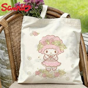 Sanrio | 1PC Kawaii Sanrio My Sweet Piano Floral Print Canvas Tote Bag Eco-friendly Reusable Shoulder Shopper