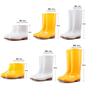 White Waterproof Fleece-Lined Long Tube Water Shoes Anti-Slip Cotton Rubber for Men And Women Summer Season Pure Color