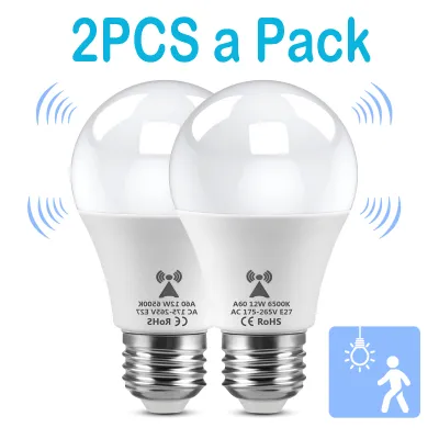2PCS /Pack LED Bulb Light E27 12W 15W Radar Motion Sensor 220V White Lamp Working in Night Auto On for Home Living Room Stairs Pathway