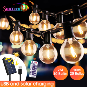 G40 Solar Light Outdoor Waterproof Light String Garden Hotel Home Restaurant Christmas Party Wedding Decorative Light with Remote Control
