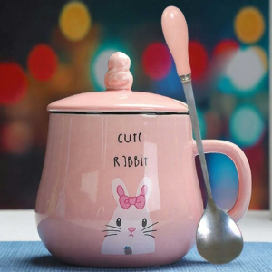 Minimalist Ceramic Mug Womens Cute Animal Mugs Couple Student Cup with Lid Spoon Coffee Breakfast Cup Simple Design Water Cups