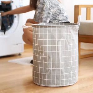 Nordic Style Simple Dirty Clothes Basket Cloth Art Storage Basket Foldable Drawstring Mouth Finishing Trumpet Linen Dust-proof Dirty Clothes Basket Laundry Bathroom Dirty Clothes Basket