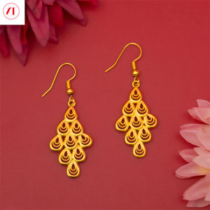 XT Jewellery Korea 24k Peacock Feather Earring Woman 916 Original Gold Plated