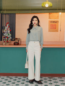 High Waist Casual Jeans Womens plus Size Hong Kong Style Vintage Blue Denim Pants Straight Leg Long Trousers Spring New Arrivals