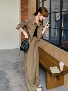 Chic Korean Style Fashion Set for Women High Waist Slimming Wide Leg Pants Salt System Early Autumn New Arrival Button Closure