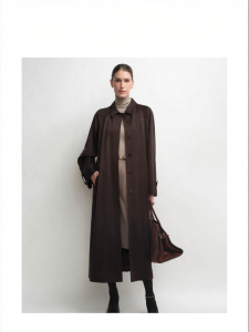 Silk Wool Shirt Style Overlap A Line Long Coat Easy Care