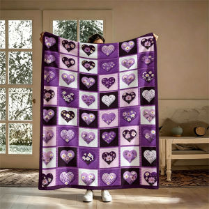 Potdemiel | Purple Hearts Daisies Ultra-Soft Fluffy Flannel Blanket Super Cozy Lightweight Bed Blanket for Halloween Sofa Bed Christmas
