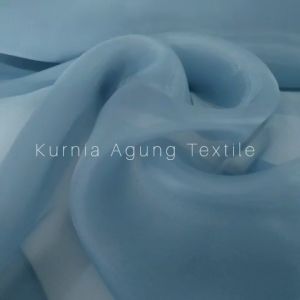 Organza Premium Warna Denim Biru Kain Kaca Grade A Mewah Bahan Gaun Gamis Per 0.5 Meter Lebar 150cm