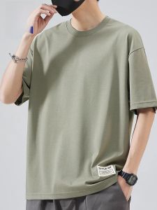 ROMON | Romon Mens Round Neck Short Sleeve T-Shirt Breathable Loose Fit Summer Casual Pure Color Top Trendy Brand Youthful Style