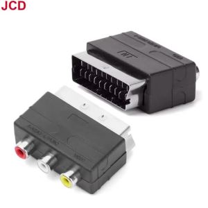 JCD 1pcs High Quality Scart Male Plug To 3RCA Phono Female AV TV Audio Video Adapter Input For PS4 For WII DVD VCR