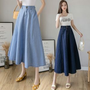 KARAKOREA 6065 Circle Pocket Denim Flare Skirt/rok jeans jumbo/ootd rok jeans/jeans wanita kece/jeans highwaist/rok jeans korean style/rok jeans wanita