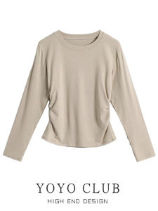 Thương Hiệu CLUB YOYO Nữ Áo Thun Dài Tay Dây Rút Xếp Ly Cổ Tròn Thon Gọn Áo Phong Cách Đi Lại Thời Trang Mùa Thu Cắt Ngắn