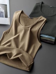 Thickened Fleece Lined Vest Mens Sleeveless Autumn Winter Fashionable Warm Inner Wear Base Layer Trendy Solid Color Cotton 100%
