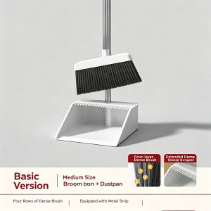 Self Cleaning Broom And Dustpan Set With Comb Teeth Windproof Dustpan Non Scratch Bristles Easy Storage For Home Office Cleaning